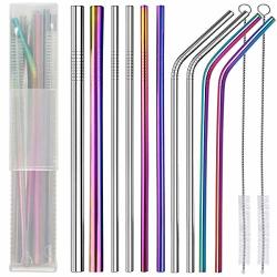 Poligo 13 Pieces Stainless Steel Straws Set With Case - Reusable Metal Drinking Straws For 20 Oz Tumblers Yeti 4 Curved + 4 Straight
