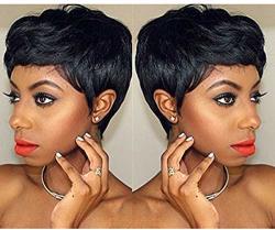 YAMI 100% Remy Human Hair Bump Wigs Short Straight Black Wigs Pixie Cut Wigs For Black Women 4 1B Color