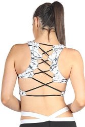 Icyzone Women's Workout Yoga Clothes Activewear Printed Racerback Sports Bras S Chinese Ink