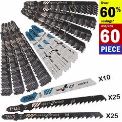 60PCS T Shank Jigsaw Blades Set For Wood Plastic Metal Replace Bosch Dewalt Black+decker Tacklife Makita Skil Porter Cable And Rockwell Bladerunner X2 Jig