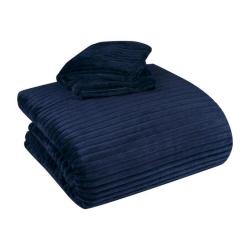Always Navy Ribbed Flannel Comforter Set Q