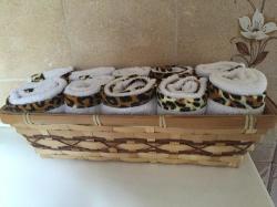 Hotel Wicker Basket With 10 Hotel Facecloths - Leopard Binding finish Last One Left