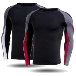 Mens Tight Fitness Fast Dry T-Shirt Casual Long Sleeved Training Running Sports