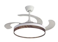 Retractable White+dark Wood Ceiling Fan Lights With Remote-mrul