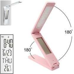 Folding LED Eye-protection Table Lamp With Calendar Thermometer Alarm Clock Pink