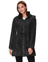 Grace Karin Women Lightweight Raincoat Hooded Outdoor Running Jacket Windbreaker Black S