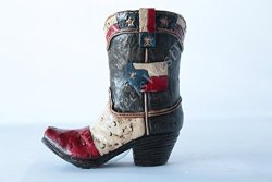 Small Texas Western Cowboy Cowgirl Texas Flag Boot Vase Toothpick Pen Holder Rustic Leather Look