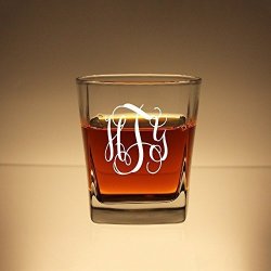 Froolu Monogram Scotch Glass Groomsman Gift Monogram Whiskey Glass Etched Rock Glass Personalized Scotch Glass Etched Glas