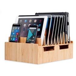 Mobilevision Bamboo 10-PORT Charging Station & Docking Organizer For Smartphones & Tablets Family-sized For Use In Corporate Offices & Classrooms