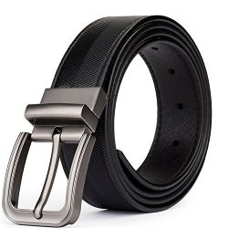 Great Lokouo Genuine Leather Men's Belt Rotated Pin Buckle Strap Luxury Brand Belts Cowskin Striped Black Waist As PICTURE115CM