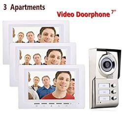 MAOTEWANG 7INCH 3 Apartments Video Door Phone Intercom System Ir-cut HD 1000TVL Camera Doorbell Camera With 3 Button 3 Monitor Waterproof MT817WMC13
