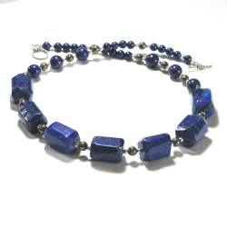 Atenea Handmade Lapis Lazuli & Khaki Pyrite Necklace On Sterling Silver