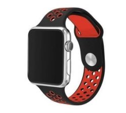 Silicone Sports Strap For Smart Watch 42 44 45MM Black & Red