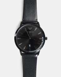 Armani Exchange Ruggero Black Leather Watch - One Size Fits All Black