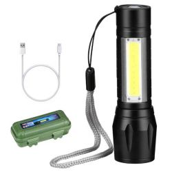 Powerful Rechargeable LED USB Flashlight Torch Light With Side Cob Light