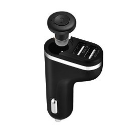 Fosa Bluetooth Headset Car Charger Portable Dual Auto USB Port Car Charger With Wireless Earphone Earbud And Hands Free Microphone For Iphone Samsung And