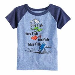 Jumping Beans Toddler Boys 2T-5T Dr. Seuss One Fish Two Fish Raglan Graphic Tee 3T Royal Navy Heather