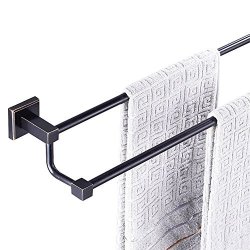 Wincase Square Double Towel Bar Towel Holder Rack Rail Cool American Black Oil Rubbed Bronze Finished Brass Construction Bathroom Accessories Wall Mounted L60CM