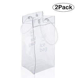 Sohapy 2 Pack Portable Collapsible Clear Ice Wine Bag Pouch Cooler Bag with Handle for Party,Outdoor,Champagne,Cold Beer,White Wine,Chilled Beverages 