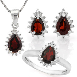 2.68CTW Garnet Earring Ring And Pendant Set In 925 Sterling Silver- Size 8
