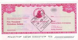 Zimbabwe $5000 Dollar Travellers Cheque