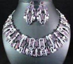 Necklace & Earrings - Austrian Crystal & Rhinestone Clear Bib No Colour