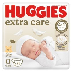 Huggies Extra Care Size 0 New Baby Up To 4KG 25 Nappies