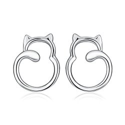 Peimko Hypoallergenic 925 Sterling Silver Cat Stud Earrings For Girls Cat Earrings For Women Christmas Birthday Gift For Cat Lovers