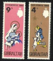 Gibraltar 1968 Christmas Mnh 2 Stamps