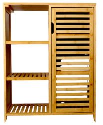 - Bathroom Storage Cabinet Wood Slotted Door And 3 Shelves