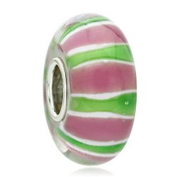 Lovelycharms Pink Green Murano Glass 925 Sterling Silver Core Bead Fits European Charm Bracelets