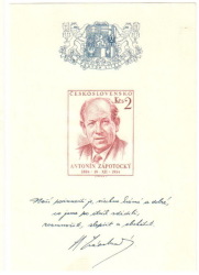 70th Birthday Of Pres. Antonin Zapotocky Souvenir Sheet No Gum