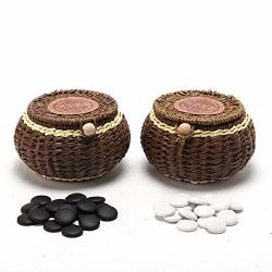 Elloapic Go Chess Game Set With Exquisite Ceramics Stones In Hand Made Woven Braid Cans + Cloth Go Game Board