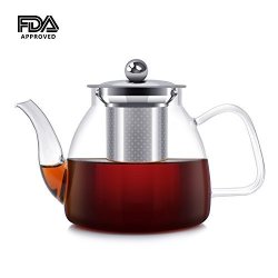Glass Teapots Eseoe 1000ML Tea Pots With Stainless Steel Infuser For Loose Tea Tea Maker For Brew Cold And Hot Tea Stovetop Safe
