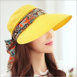 Summer Style Women Foldable Wide Large Brim Floppy Beach Gorro Hat - Yellow