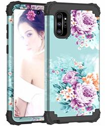 Pixiu Galaxy Note 10 Plus Case Unique Dual Layer Heavy Duty Shockproof Protective Hybrid Sturdy Case For Samsung Galaxy Note 10PLUS 6.8 Inch Peonies Flower
