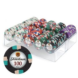 200CT Showdown Poker Chip Set In Acrylic Case With Lid 13.5-GRAM Heavyweight Clay Composite By Claysmith Gaming