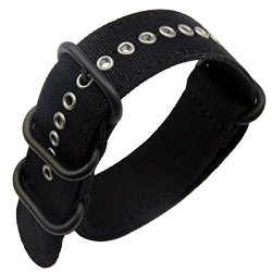 22MM Black Deluxe Premium Nato Style Sturdy Exotic Soft Canvas Sport Men's Wrist Watch Band Wristband