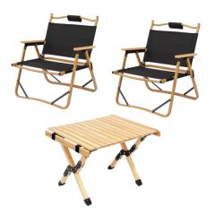 All-in-one Outdoor Camping Rollable Table With 2 Director Armchair -set