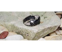 Silver Ring With Black & Clear Cz-stones