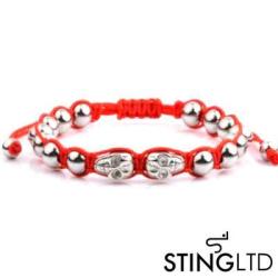 Red Skull Stainless Steel Beaded Macrame Bracelet Bracelet - Small 17CM