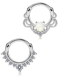 Jstyle 2 Pcs A Set 316L Stainless Steel Septum Ring Nose Hoop Piercing Clicker Ring Created-opal 16G S