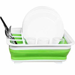 Dish Drainer - Collapsible Dish Rack - Small Folding Dish Rack - Learja Dinnerware Organizer - Perfect For Kitchen Camper Rv Caravan Travel Trailer Green