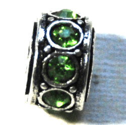 Alloy European Beads Large Hole With Green Rhinestone Rondelle 12x6mm Hole5mm