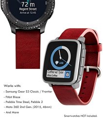 Truffol 22mm Leather Band For Samsung Gear S3 Frontier & Classic Fitbit Blaze Huawei Watch 2 Classic - Quick Release Genuine Leather Strap Wristband Vintage Red