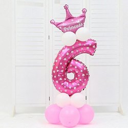 Gbell Diy Number Pink Balloon Baby Kids Birthday Celebration Foil Balloons Kids Toy Hot Pink 6