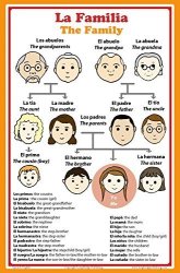 Spanish Language School Poster - Words About Family Members - Wall Chart For Home And Classroom - Bilingual: Spanish And English Text