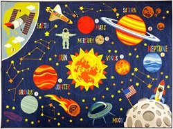 Kc Cubs Playtime Collection Outer Space Safari Road Map Educational Learning & Game Area Rug Carpet For Kids And Children Bedrooms And Playroom