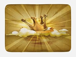 Ambesonne King Bath Mat By Medieval Fairytale Inspired Crown With Clouds Abstract Bold Striped Image Plush Bathroom Decor Mat With Non Slip Backing 29.5