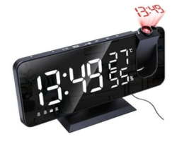 Alarm Clock Digital Temp & Humidity Display With Radio And Time Projection - Black